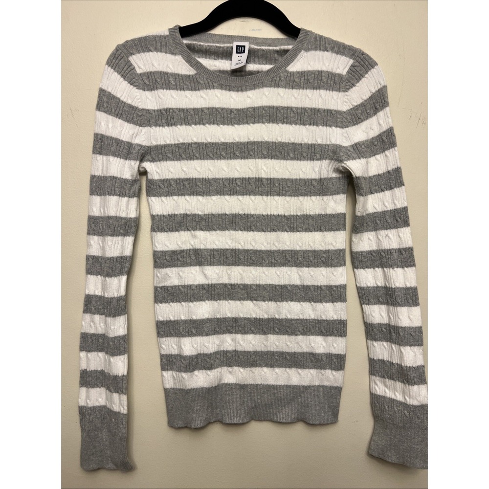 Gap women's crewneck sweater, medium, gray/white striped